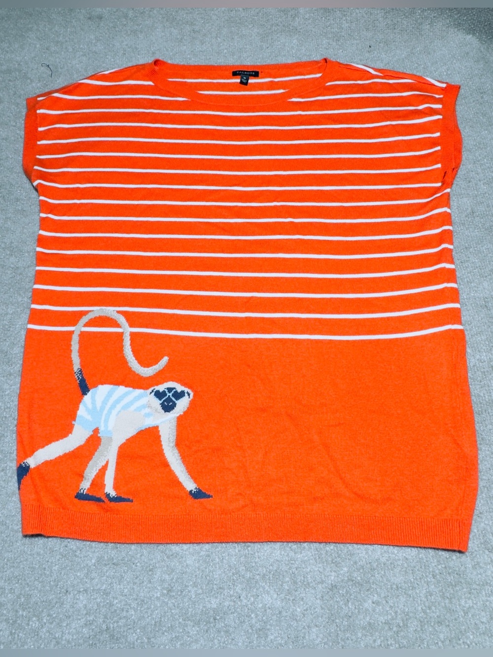 Talbots Stripe Knit Top Novelty M Cap Sleeve Resort Costal Summer Preppy Monkey